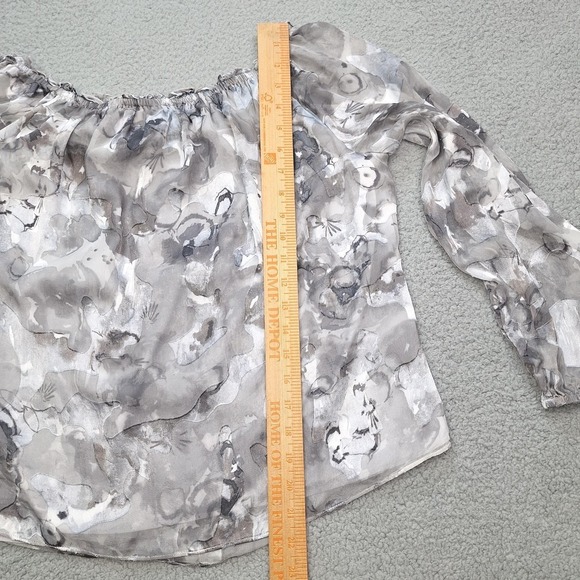 White House Black Market Top Womens Large Black Gray Watercolor Off Shoulder - Picture 5 of 9